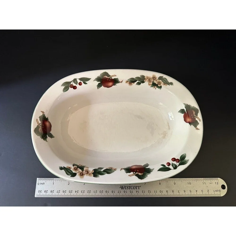 The Cades Cove Collection 10” Oval Serving Bowl Citation Apple Blossom Rim